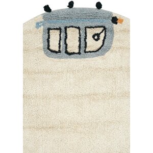 Cool Cotton Krem Bebek Halısı Yıkanabilir Kaymaz Yumuşak Araba Desen Yuvarlak Çocuk Halısı 120x120 cm