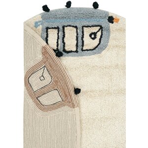 Cool Halı Cool Cotton Krem Bebek Halısı Yıkanabilir Kaymaz Yumuşak Araba Desen Yuvarlak Çocuk Halısı