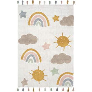 Cool Cotton Krem Renkli Bebek Halısı Yıkanabilir Kaymaz Taban Yumuşak Dokulu Çocuk Halısı 120x180 cm