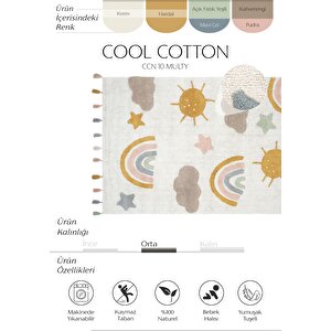 Cool Cotton Krem Renkli Bebek Halısı Yıkanabilir Kaymaz Taban Yumuşak Dokulu Çocuk Halısı 120x180 cm