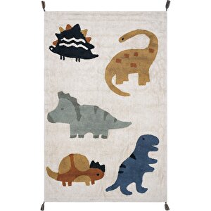 Cool Cotton Krem Bebek Halısı Yıkanabilir Kaymaz Taban Yumuşak Dokulu Dinazor Çocuk Halısı Krem