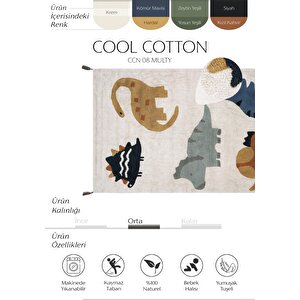 Cool Cotton Krem Bebek Halısı Yıkanabilir Kaymaz Taban Yumuşak Dokulu Dinazor Çocuk Halısı Krem