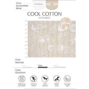 Cool Cotton Bej Bebek Halısı Yıkanabilir Kaymaz Taban Yumuşak Dokulu Pamuk Çocuk Halısı Kırık Beyaz