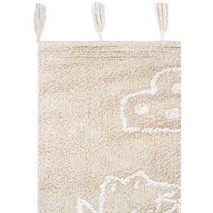Cool Cotton Bej Bebek Halısı Yıkanabilir Kaymaz Taban Yumuşak Dokulu Pamuk Çocuk Halısı Kırık Beyaz
