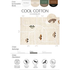 Cool Cotton Araba Yolu Krem Bebek Halısı Yıkanabilir Kaymaz Taban Yumuşak Çocuk Halısı Kırık Beyaz