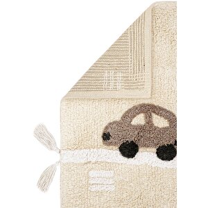 Cool Halı Cool Cotton Araba Yolu Krem Bebek Halısı Yıkanabilir Kaymaz Taban Yumuşak Çocuk Halısı