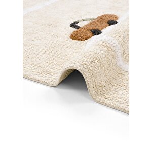 Cool Halı Cool Cotton Araba Yolu Krem Bebek Halısı Yıkanabilir Kaymaz Taban Yumuşak Çocuk Halısı
