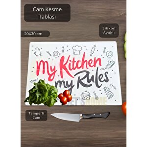 Cam Kesme Tahtası Temperli Kesim Panosu Silikon Ayaklı Kesme Tablası 20x30 Cm