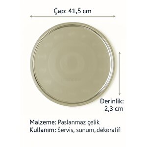 Geleneksel Çelik Sini – 41,5 cm Paslanmaz Yemek Tepsisi, Çay ve Kahve Sunum No:45