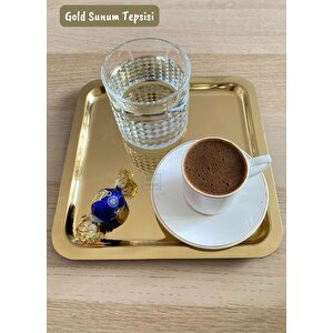 Gold Sunum Tepsisi Paslanmaz Kahve Tepsisi Çelik Tepsi Kare Çeyizlik Tepsi