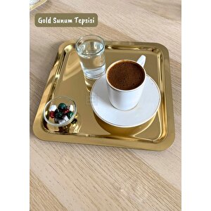 Gold Sunum Tepsisi Paslanmaz Kahve Tepsisi Çelik Tepsi Kare Çeyizlik Tepsi
