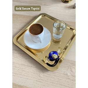 Gold Sunum Tepsisi Paslanmaz Kahve Tepsisi Çelik Tepsi Kare Çeyizlik Tepsi