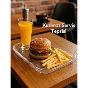 Sunum Tepsisi Kırılmaz Çay Tepsisi Bpa Free Servis Tepsisi Şeffaf 30x44 Cm