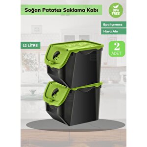 2’li Yeşil Patateslik Soğanlık Erzak Kutusu Patates Soğan Sepeti Sebzelik 12 Lt* 2