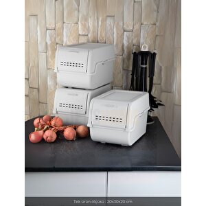 3'lü Set Organizer Erzak Kutusu Bpa Free Saklama Kutusu Soğanlık Sebzelik Sepet Gri 8 Lt X 3