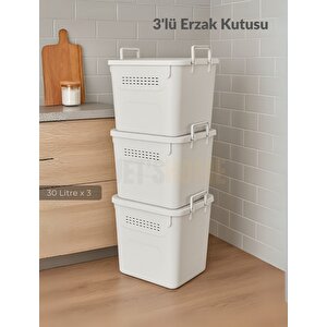 3’lü Set Soğanlık Sepet Havalandırmalı Erzak Kutusu Bpa Free Sebzelik Saklama Kutusu Beyaz 90 Lt