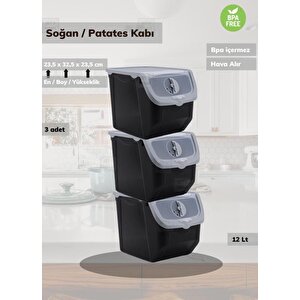3’lü Siyah Patateslik Soğanlık Erzak Kutusu Patates Soğan Sepeti Sebzelik 12 Lt* 3