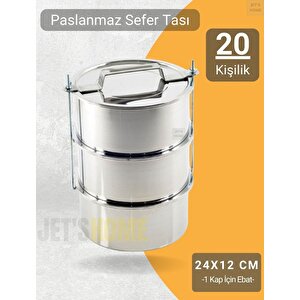 3’lü Sefer Tası 24x12 Cm Yemek Taşıma Kabı Paslanmaz Çelik No:7 Kapasite 20 Kişilik