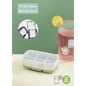 Mini Buz Kalıbı Silikon Buzluk 6 Bölmeli Kare Desenli Buz Küpü Yeşil Bpa Free