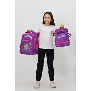 Kelebek Temalı Kız Çocuk 3’lü Okul Çanta Seti - Sırt Çantası + Termal Beslenme Çantası + Kalemlik