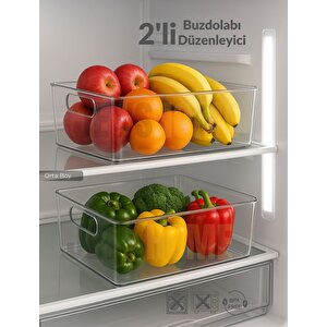2'li Buzdolabı İçi Düzenleyici Saklama Organizeri Bpa Free Düzenleyici Darbeye Dayanaklı 28x19x9 Cm