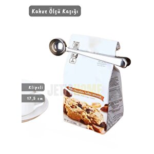 Klipsli Kahve Ölçü Kaşığı Paslanmaz Çelik Kahve Taze Saklama Çözümü 17,5 Cm