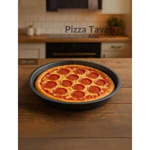 Pizza Tavası Alüminyum Pizza Tepsisi Yapışmaz Lahmacun Pide Tavası 24 Cm