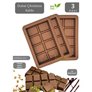 3’lü Set Dubai Çikolatası Kalıbı Bpa Free Çikolata Kalıbı Silikon 8 Bölmeli