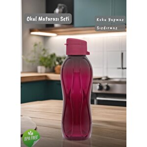 2’li Okul Matarası Seti Bpa Free Öğrenci Suluğu Kokusuz Suluk Siyah Bordo 750 Ml