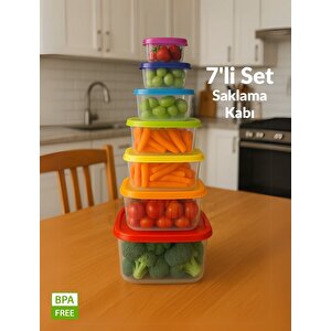 7'li Kare Erzak Gıda Saklama Seti Bpa Free Saklama Kabı Yiyecek Saklama Seti