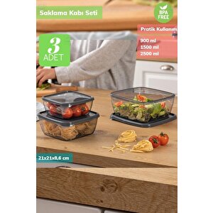 3’lü Kare Saklama Kabı Seti Erzak Kabı Buzdolabı Kabı Bpa Free