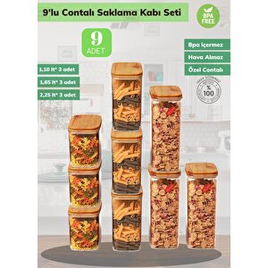 9’lu Bambu Contalı Saklama Kabı Seti Erzak Kabı Motek Saklama Kabı 3*1,10 Lt / 3*1,65 Lt / 3*2,25 Lt