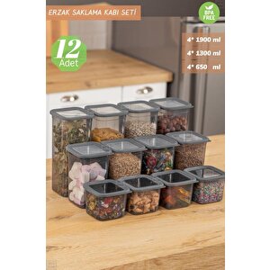 12’li Saklama Kabı Seti Vakumlu Hava Geçirmez Antrasit Erzak Kabı Bpa Free