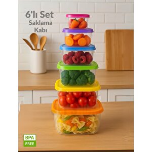 6'lı Kare Erzak Gıda Saklama Seti Bpa Free Saklama Kabı Yiyecek Saklama Seti