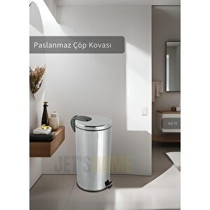 Pedallı Banyo Çöp Kovası Paslanmaz 40 Lt Mutfak Çöp Kutusu Gri