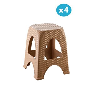 Sy-4666 Plastik Hasır Tabure Büyük Boy 4'lü Set Kahverengi