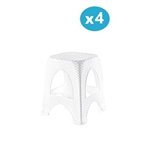 Sy-4667 Plastik Hasır Tabure Küçük Boy 4'lü Set 1000 Beyaz