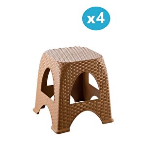Sy-4667 Plastik Hasır Tabure Küçük Boy 4'lü Set Kahverengi