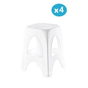 Sy-4666 Plastik Hasır Tabure Büyük Boy 4'lü Set 1000 Beyaz