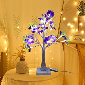 Led Işıklı Çiçek Masa Lambası, Mor, 45x45