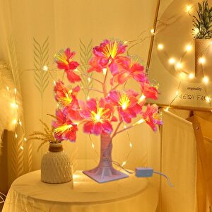 Led Işıklı Çiçek Masa Lambası, Pembe, 35x35