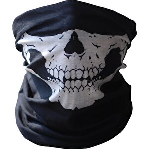 Siyah Renk Dikişsiz Çok Fonksiyonlu Çene Kafatası Yüz Maskesi Baf Buff Bandana Boyunluk Bileklik