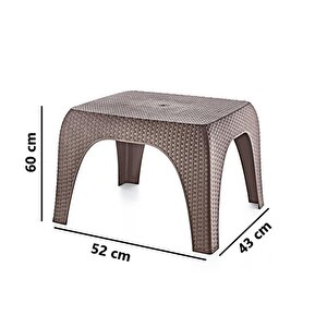 Hasır Desen Plastik Bahçe Balkon Plaj Şezlong Sehpa 4'lü Set Kahverengi