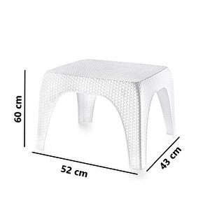 Hasır Desen Plastik Bahçe Balkon Plaj Şezlong Sehpa 4'lü Set Beyaz