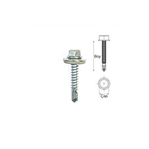 Çatı Trapez Vidası Din 7504k Altıköşe Pul Başlı Matkap Uçlu 4.8x16 Mm 100 Adet