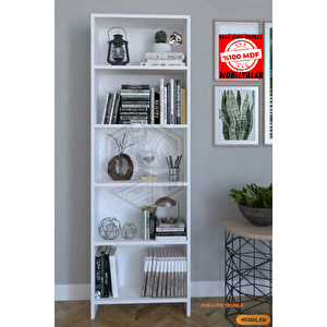 Tamamı Mdf 5 Bölmeli Kitaplık Beyaz