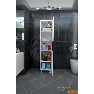 Tamamı Mdf Mercan Banyo Dolabı Boy Dolap Kapaklı Çok Amaçlı Dolap