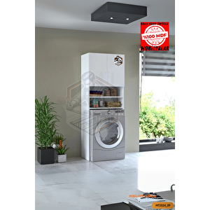 Tamamı Mdf Hisar Çamaşır Makinesi Dolabı Kapaklı / Açık Raflı
