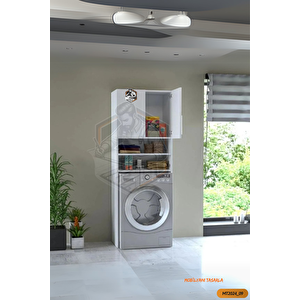 Tamamı Mdf Hisar Çamaşır Makinesi Dolabı Kapaklı / Açık Raflı