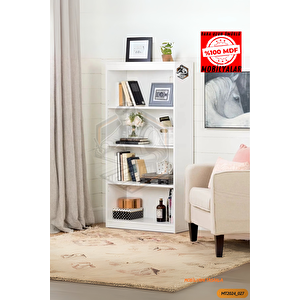 Tamamı Mdf 4 Bölmeli Kapaksız Beyaz Kitaplık Salon Yatak Odası Çalışma Odası Ofis